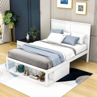 Red Barrel Studio Amalina Full Size Wood Platform Bed with 2 Drawers and Shelf on the End of the Bed