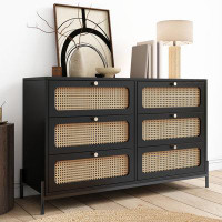 Bay Isle Home™ Modern Cannage Rattan Wood Closet 6-Drawer Dresser Wood Storage Cabinet Sideboard For Bedroom, Living Roo