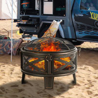 August Grove Branyah 26" H x 26" W Iron Outdoor Fire Pit with Lid