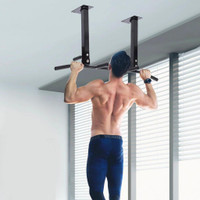 CEILING MOUNTED PULL UP BAR WALL MOUNT CHIN UP BAR UPPER BODY STRENGTH TRAINING STATION HOME GYM BLACK