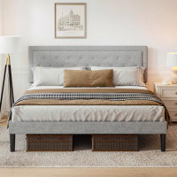 Winston Porter Light Grey Bed Frame With Adjustable Border Headboard Queen Size
