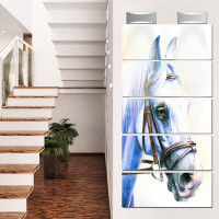 Design Art 'Blue Horse with Bridle' 5 Piece Painting Print on Metal Set