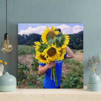 Gracie Oaks Person Holding Bunch Of Sunflowers In Field - 1 Piece Rectangle Graphic Art Print On Wrapped Canvas