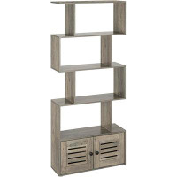 Union Rustic Union Rustic 5-Tier Bookshelf, S-Shaped Geometric Bookcase, Book Shelf With Cabinet, Display Shelf With Doo