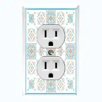 WorldAcc Metal Light Switch Plate Outlet Cover (Orange Blue Tile Square White - Single Toggle)