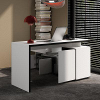 Ebern Designs Modern Workstation Desk With Built-In Power Outlets And LED Ambiance Lighting