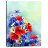 Design Art 'Blue Cornflower and White Daisy' Painting Print on Wrapped Canvas