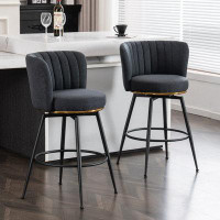 Tryimagine Set Of 2 Swivel Bar Stools - High-Back, Adjustable, Upholstered With Elegant Metal Back Accents For Kitchen,
