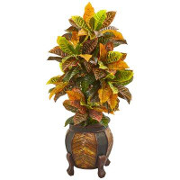 Astoria Grand Artificial Croton Plant in Decorative Vase