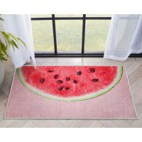 Well Woven Well Woven Apollo Half Watermelon Novelty Red Pink Printed Distressed Machine Washable Area Rug