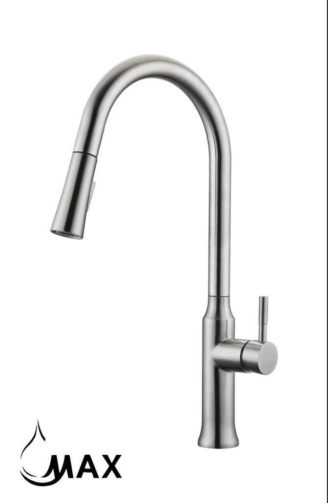 High-Arc Pull-Out Kitchen Faucet Single Handle19.5 Brushed Nickel Finish in Plumbing, Sinks, Toilets & Showers - Image 2
