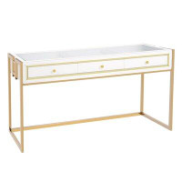 Everly Quinn SlayStation Addison Modern Makeup Storage Table Desk with 3 Drawers Entryway and Gold Frame