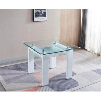 Ivy Bronx Tempered Glass Top Square Double-Layer Dining Table With MDF Legs