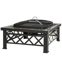 Alcott Hill Nisswa Alcott Hill® 30" Outdoor Steel Square Firepit Square Stove With Spark Screen Cover, Log Grate, Poker,
