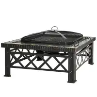 Alcott Hill Nisswa Alcott Hill® 30" Outdoor Steel Square Firepit Square Stove With Spark Screen Cover, Log Grate, Poker,