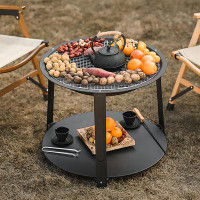 Arlmont & Co. Sonu 17.72'' H x 22.83'' W Steel Outdoor Fire Pit Table with Lid