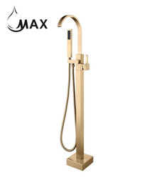 Tub Filler Faucet Floor Mounted Single Handle With Rough-in &amp; Handheld Shower Brushed Gold Finish