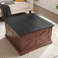 Millwood Pines Farmhouse Coffee Table, Square Wood Centre Table with Large Hidden Storage Compartment