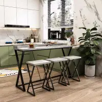 17 Stories Long Dining Table Set with 3 Stools