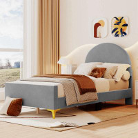 Gemma Violet Full Size Upholstered Platform Bed With Classic Semi-Circle Shaped Headboard And Mental Legs, Velvet, Beige