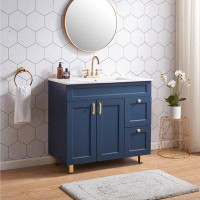Mercer41 36" Modern Blue Free-standing Single Bathroom Vanity With Ceramic Top