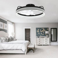 Wrought Studio 20" Hansbrough LED Smart Flush Mount Ceiling Fan with Light Kit Included