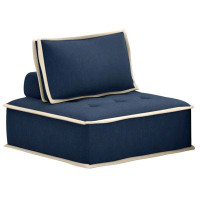 Sunset Trading Sunset Trading Pixie Armless Accent Chair | Modular Sectional Seating | Navy Blue And Cream Fabric
