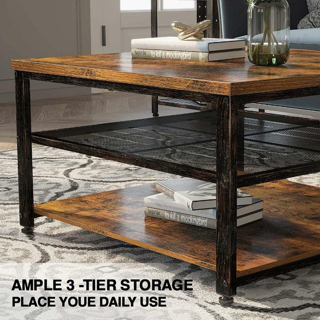 NEW RUSTIC 3 TIER SQUARE COFFEE TABLE S3079 in Coffee Tables in Edmonton - Image 3