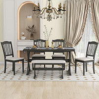 Red Barrel Studio 6-Piece Rustic Dining Set, Rectangular Trestle Table And 4 Upholstered Chairs & Bench For Dining Room
