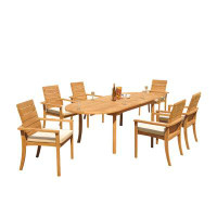 Teak Smith Grade-A Teak Dining Set: 94" Double Extension Oval Table And 6 Algrave Stacking Arm Chairs
