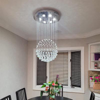 House of Hampton Elegant Circle Crystal Rain Drop Chandelier - Luxury Flush Mount Ceiling Light