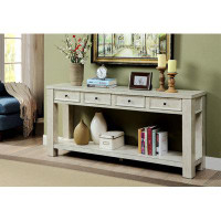 Red Barrel Studio Sofa Table Antique White Rustic Solid Wood Storage Table Open Shelf Bottom Living Room 1Pc Side Table.