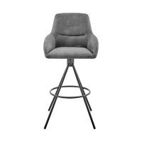 Lux Comfort 38x 20 x 21_38" Charcoal Microfiber And Black Iron Counter Height Bar Chair