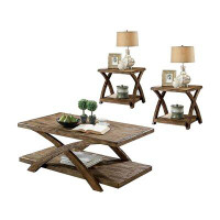Rosalind Wheeler 3 Piece Table Set With X Shaped Table Base In Antique Light Oak