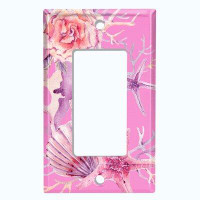 WorldAcc Metal Light Switch Plate Outlet Cover (Star Fish Clam Coral Pastel Rose Pink  - Single Rocker)
