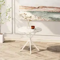 Myhomekeepers 47.24'' Modern Cross Leg Round Dining Table, White Marble Top Occasional Table, Two Piece Removable Top, M