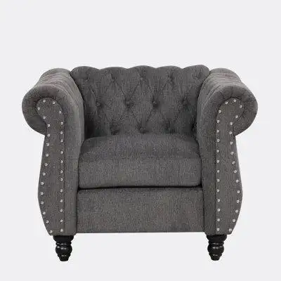 Alcott Hill Chair Dutch plush upholstered sofa, solid wood legs, buttoned tufted backrest