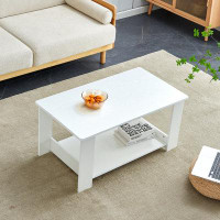 AmeriTop Modern Minimalist White Double Layered Coffee Table, Durable Mdf - Ideal For Living, Bedroom, Study 19.6''x35.4