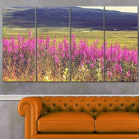 Design Art 'Purple Flowers in Mountain Pasture' 4 Piece Photographic Print on Wrapped Canvas Set