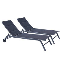 Latitude Run® 2-Piece Outdoor Patio Chaise Lounge Chair, Five-Position Adjustable Metal Recliner