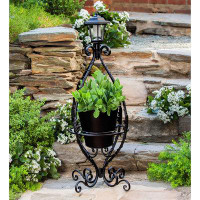Red Barrel Studio Antiqued Wrought Iron Plant Stand With Solar Light