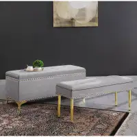 Mercer41 Large Storage Benches Set, Nailhead Trim 2 In 1 Combination Benches, Tufted Velvet Benches With Gold Leg For Li