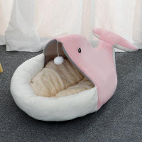 Tucker Murphy Pet™ Tucker Murphy Pet™ Ultra-Soft Semi-Enclosed Cat Bed with Teaser, Pink Whale, Medium