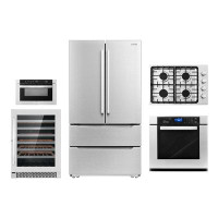 Cosmo 5 Piece Kitchen Package with French Door Refrigerator & 30" Gas Cooktop & Wall Oven