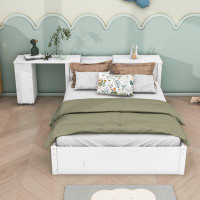 Latitude Run® Full Size 3 Drawers Wood Platform Bed with Twin Size Trundle, Desk and Shelves