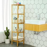 Latitude Run® 5-tier Bamboo Bathroom Shelf, Narrow Shelving Unit, Multifunctional Storage Rack, Corner Rack, For Kitchen