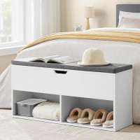 Hokku Designs Storage Bench with 2 Open and 1 Closed Compartment, Padded Seat