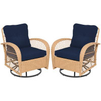 Bayou Breeze 2-Piece Beige Wicker Outdoor Rocking & Swivel Chair Set with 3.7 inches Cushions