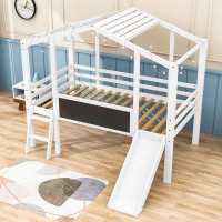 Harper Orchard Emraan Twin Size Wood Loft Bed with Ladder,Roof and Slide