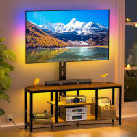 17 Stories Tv Stand With Mount And Led Light, Corner Tv Stand With Storage And Power Outlet, Swivel Television Stand Con